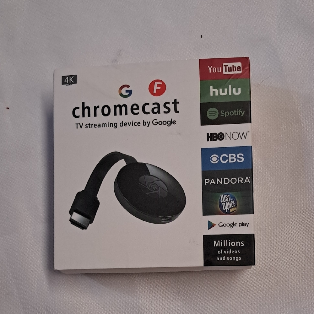 google Chromecast 4K Black and White Streaming Device Box